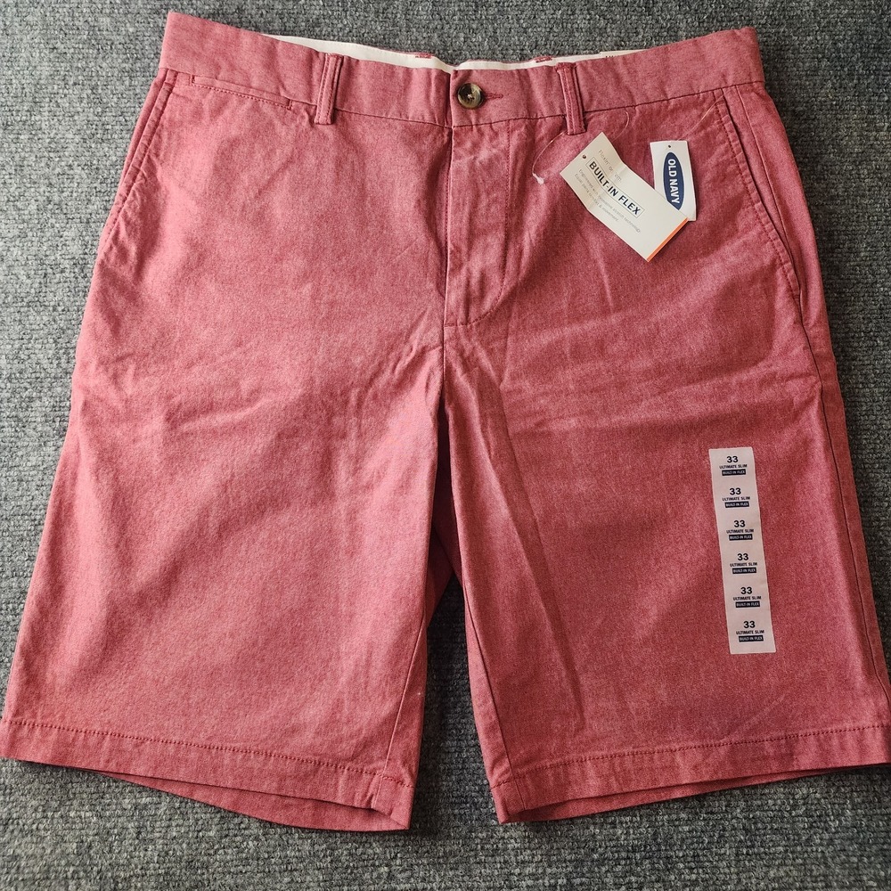 Old Navy Ultimate Slim Built-In Flex Shorts Men's 33 Red Preppy Golf Resort NEW